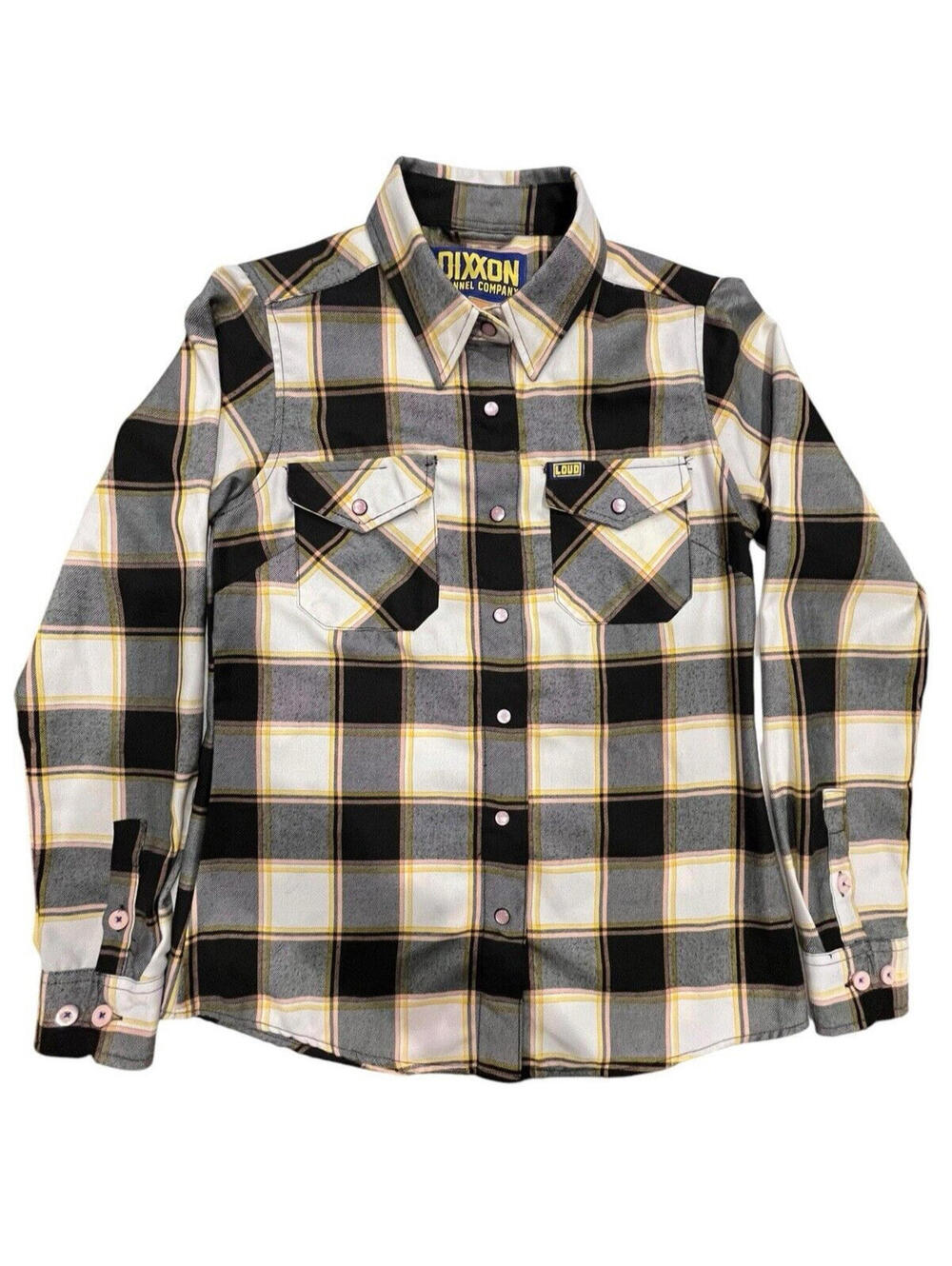 DIXXON Womens Loud Lacquer Flannel Sz S Limited Gold Black Snap buttons NWOT